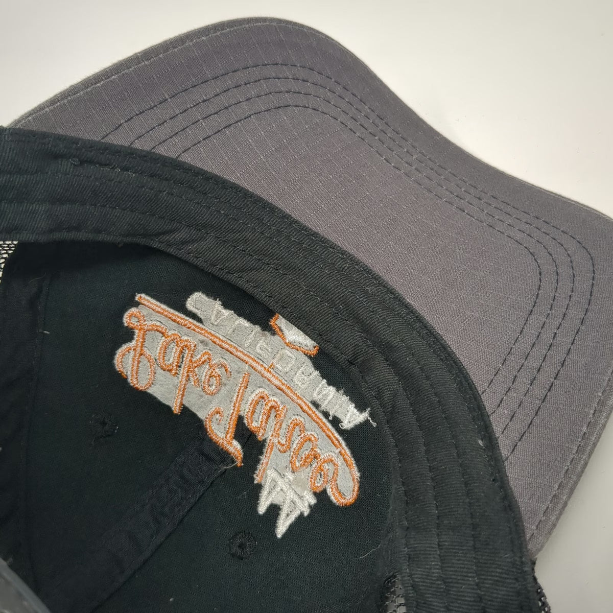 Mountain Trucker Hat Gray Black Orange White One Size Snapback Lake Tahoe Mesh