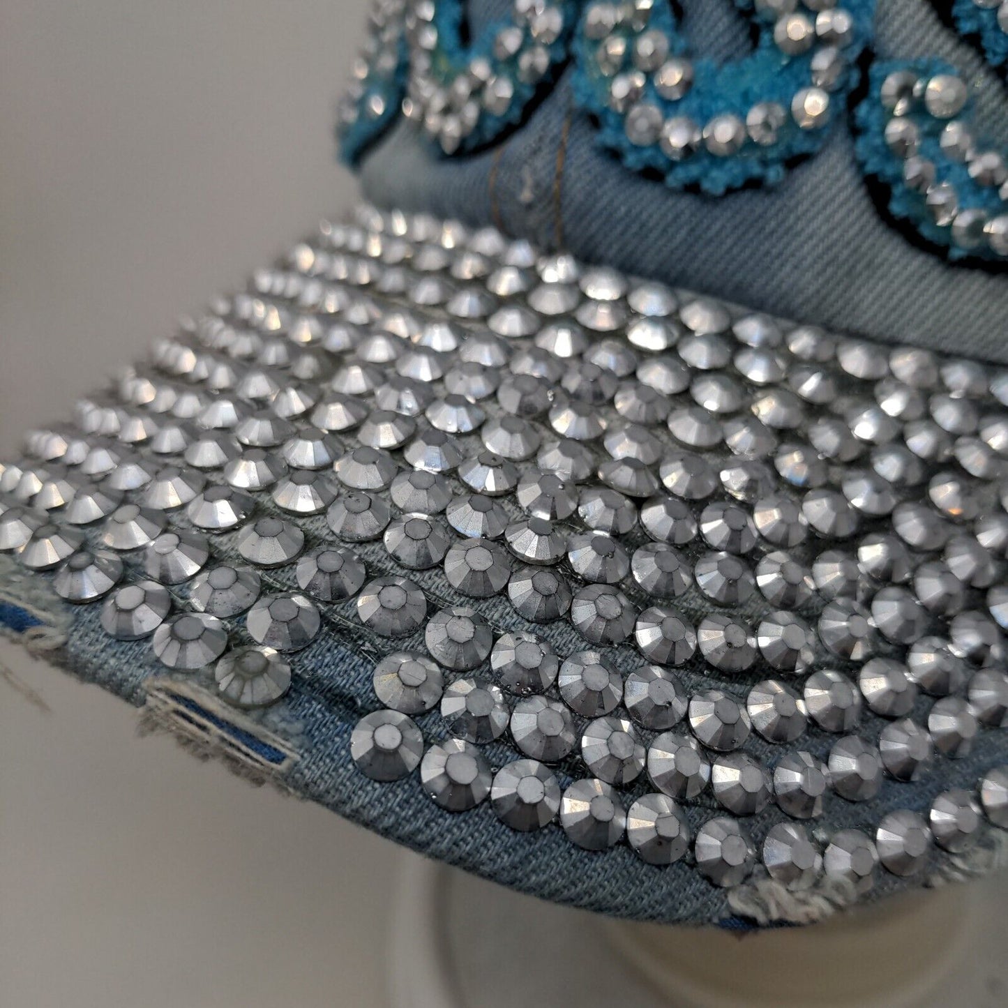 Unbranded Women's Denim Slideback Hat Blue Bling Rhinestone BOSS Accents