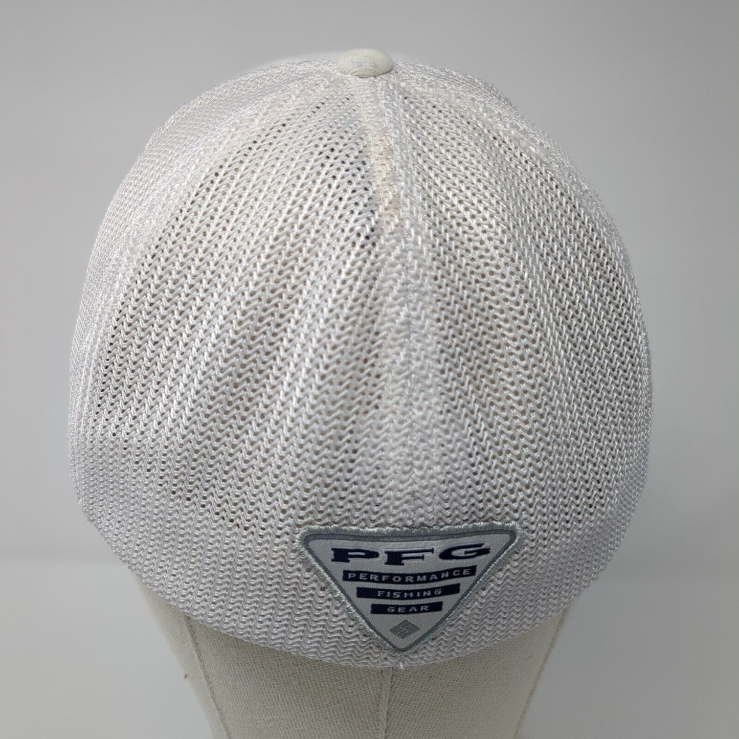 Columbia PFG Unisex Fitted Trucker Hat White L/XL Mesh Back Vented Holes 6 Panel
