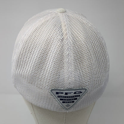 Columbia PFG Unisex Fitted Trucker Hat White L/XL Mesh Back Vented Holes 6 Panel