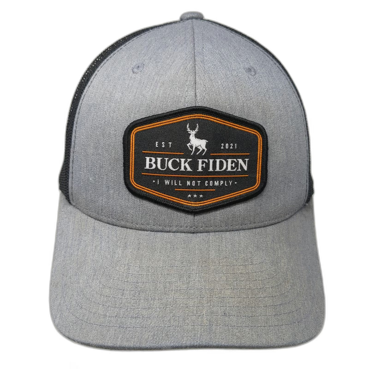 Yupoong Trucker Hat Gray Black One Size Buck Not Comply Mesh Snapback