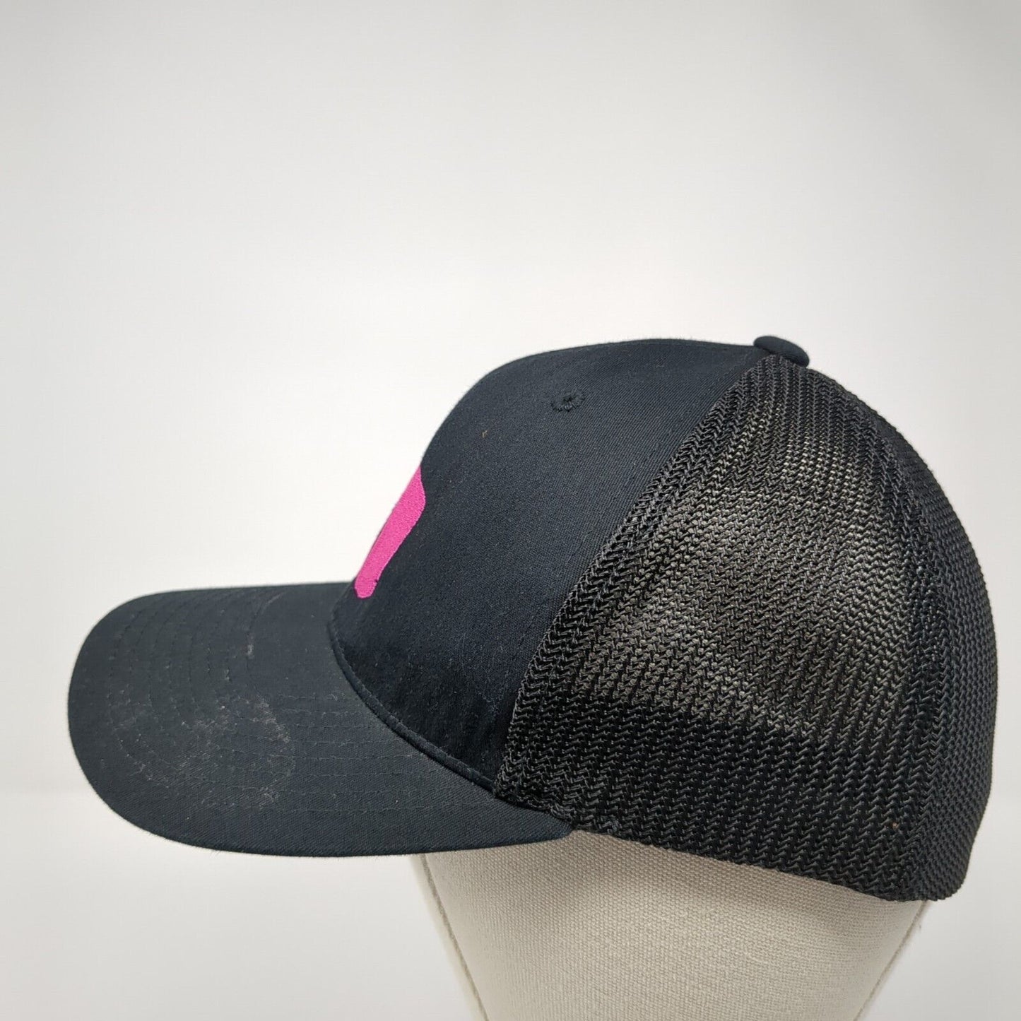 Yupoong Fitted Trucker Hat Black OS Embroidered Flexfit Mesh Back 6 Panel