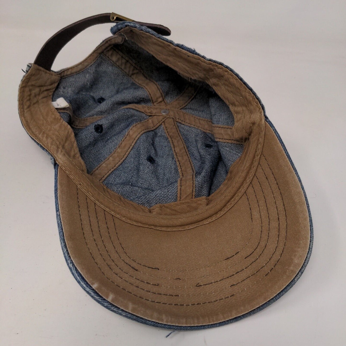 Unbranded Slideback Hat Blue Denim OSFM Adjustable Leather Strap Blank