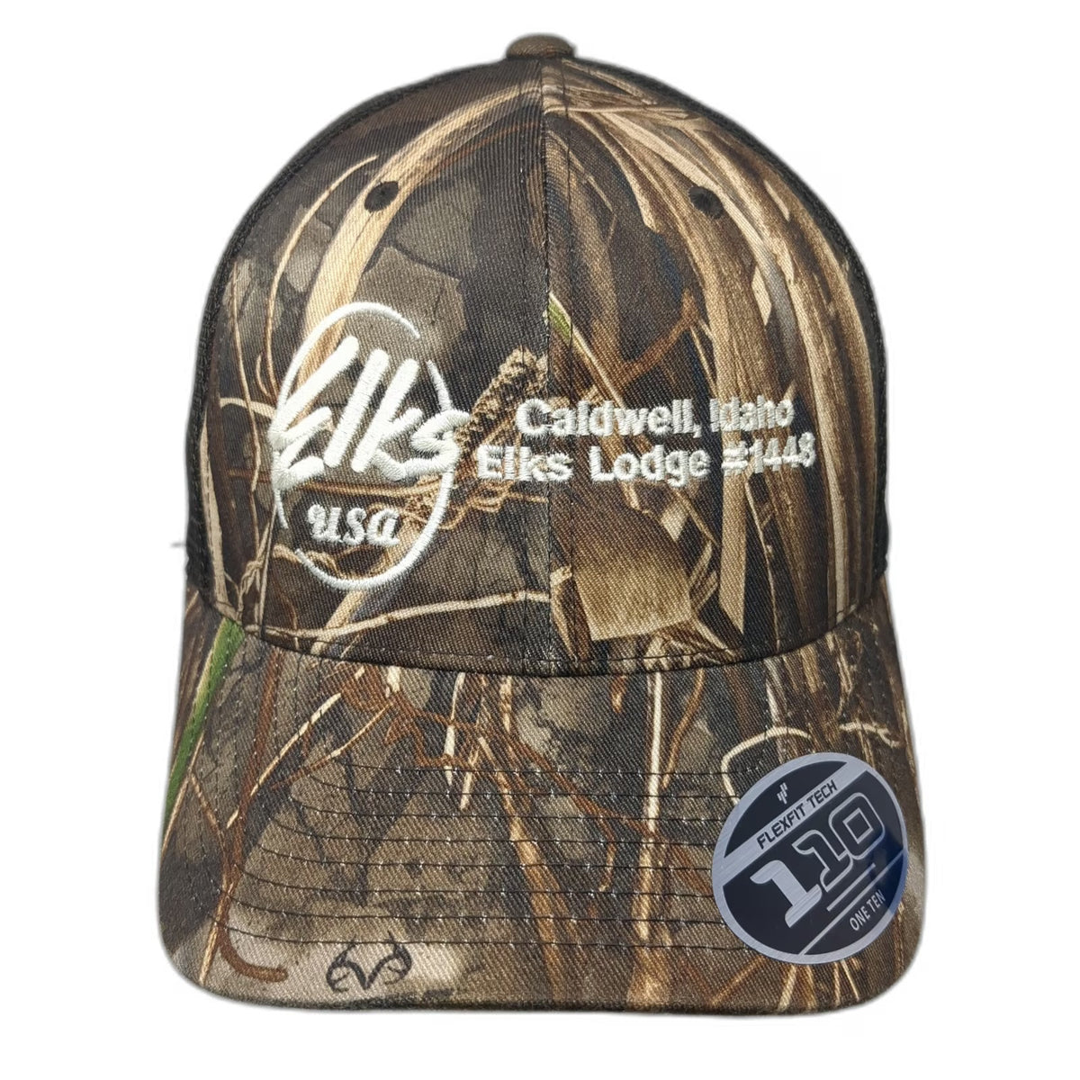 Flexfit Trucker Hat Brown One Size Camo Caldwell Idaho Elks Lodge Snapback Mesh