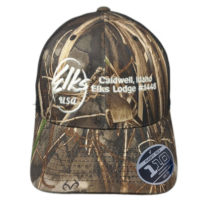 Flexfit Trucker Hat Brown One Size Camo Caldwell Idaho Elks Lodge Snapback Mesh