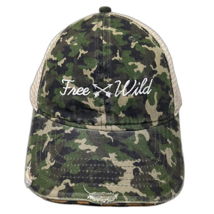 Baseball Cap Green Camo Leopard Print One Size Hat Mesh Back Distressed Arrows