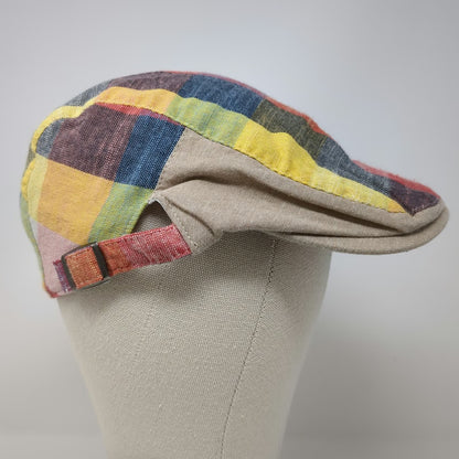 Newsboy Cap Yellow Multicolor Patchwork One Size Slideback Hat Plaid Checkered