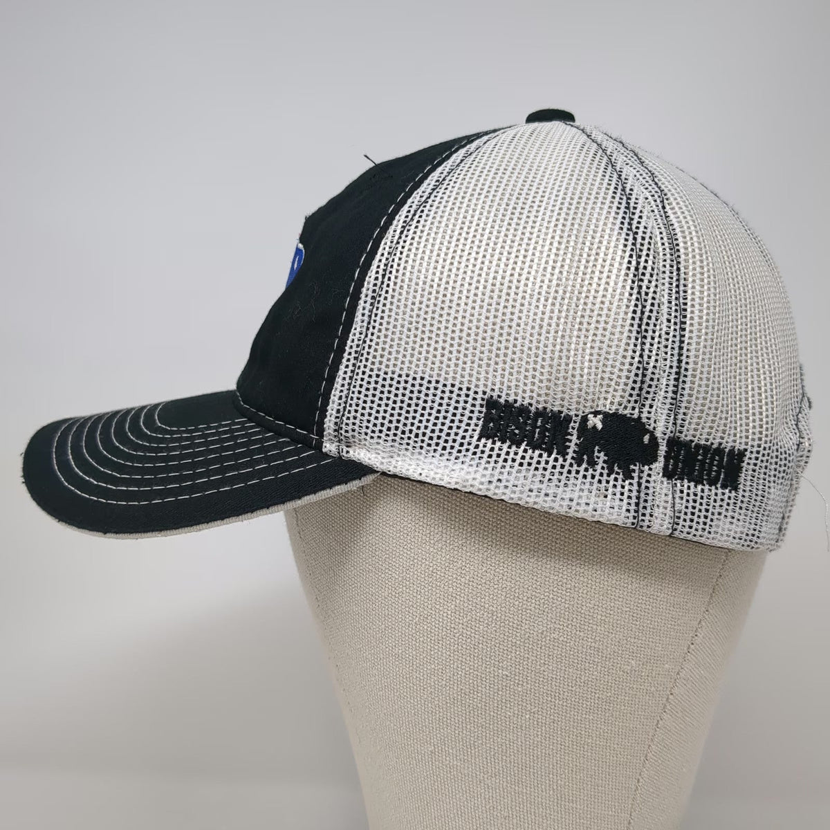 Bison Union Trucker Hat Black White One Size Snapback Mesh Embroidered Buffalo