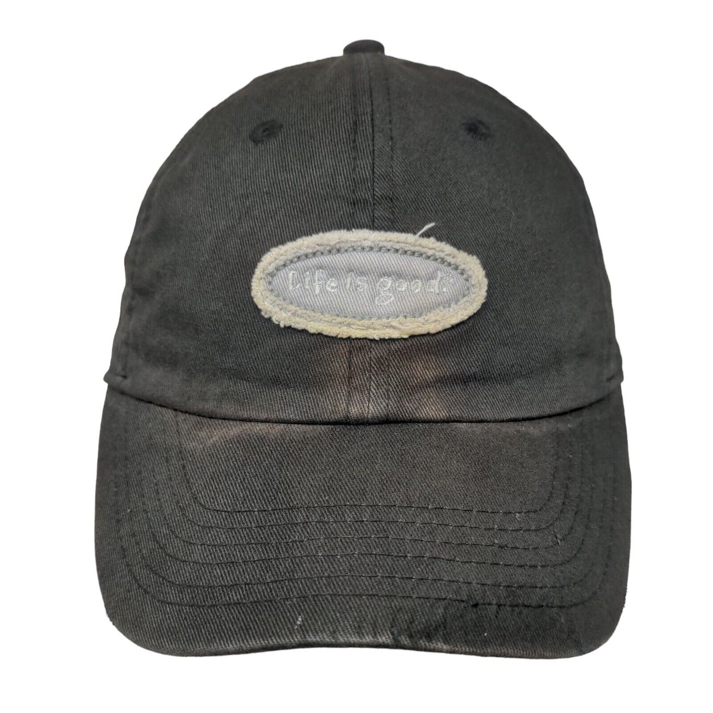 Life Is Good Slideback Hat Black One Size Embroidered Patch Adjustable