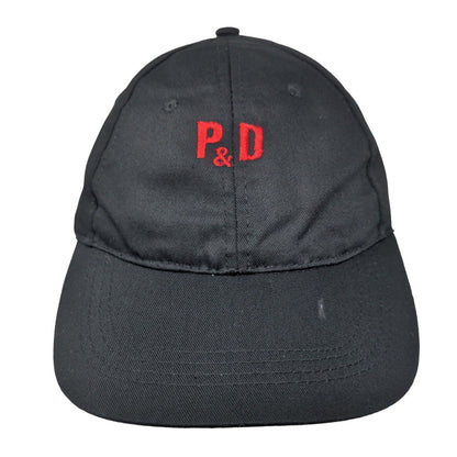 P&D Strapback Hat Black One Size Adjustable Embroidered Vented Holes 6 Panel