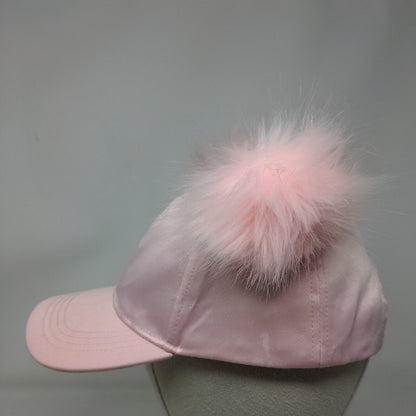 Place Strapback Hat Pink S-M 4-7 Adjustable Pompom Faux Fur Ears 6 Panel Blank