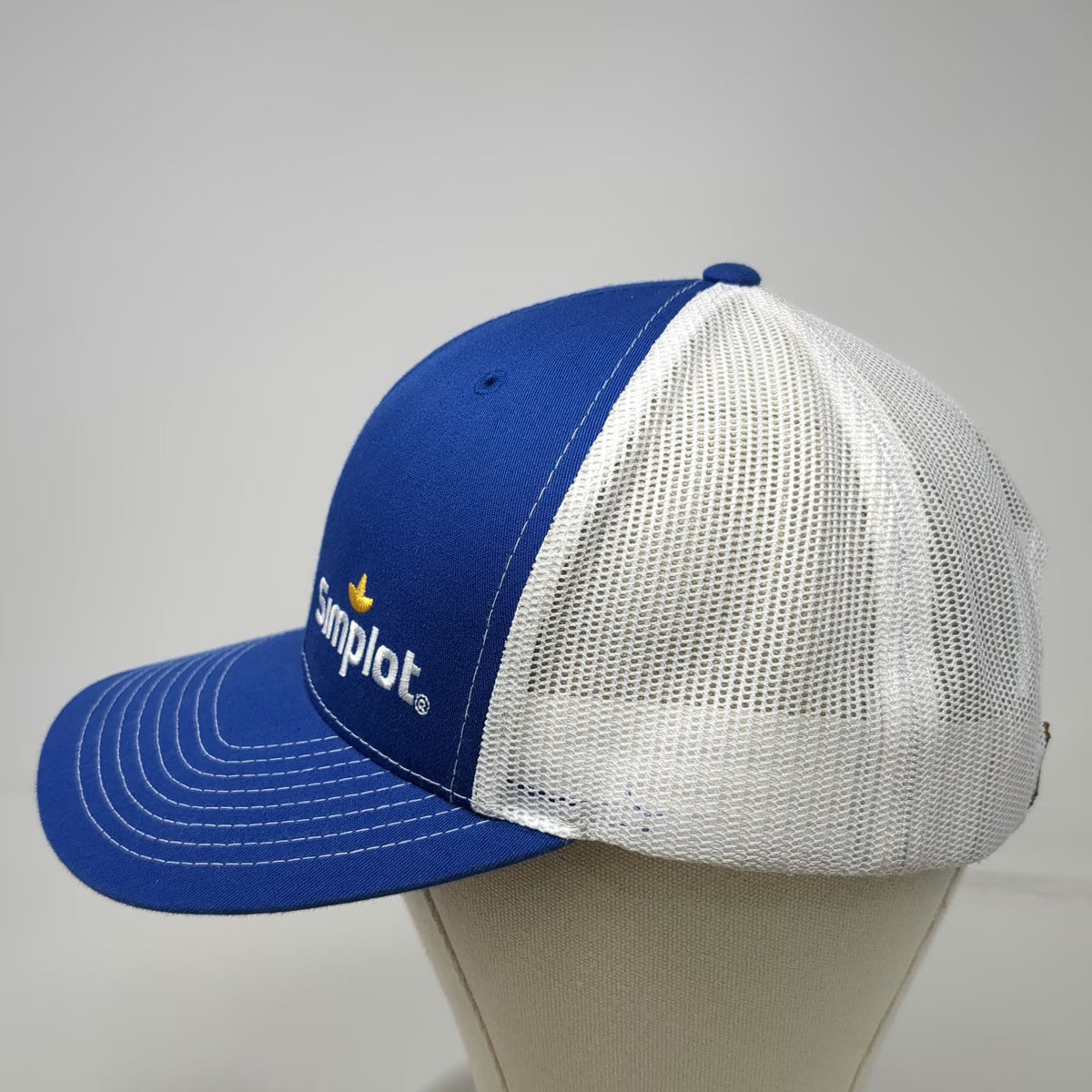 Simplot Trucker Hat Blue White One Size Mesh Back Contrast Stitch Snapback Logo