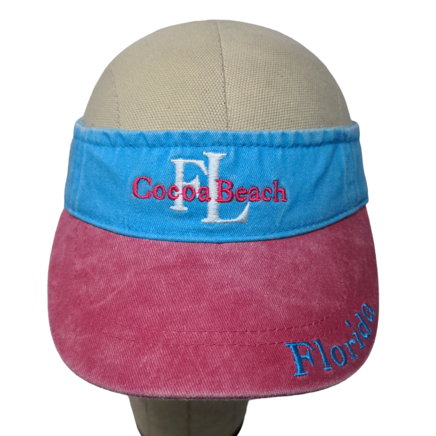 Lucky 7 Women's Strapback Hat Blue Pink Embroidered Cocoa Beach Florida Logo