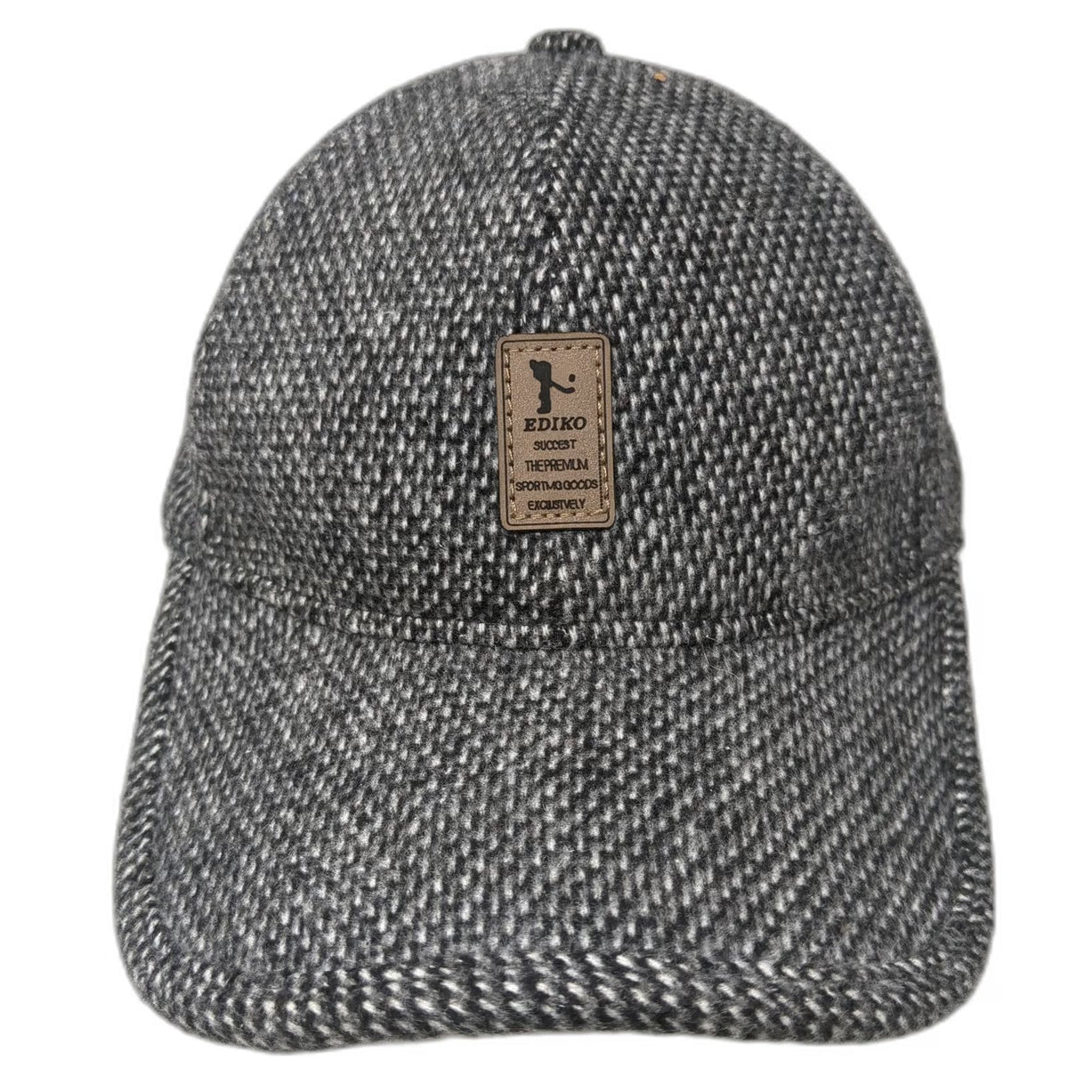 Ediko Baseball Cap Gray One Size Ear Flaps Tweed Textured Strapback Winter Hat