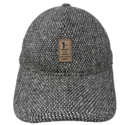 Ediko Baseball Cap Gray One Size Ear Flaps Tweed Textured Strapback Winter Hat