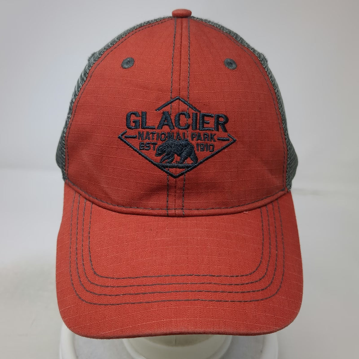 Prairie Mountain Trucker Hat Red One Size Glacier National Park Bear Mesh Back
