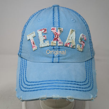 Robin Ruth Baseball Cap Blue One Size Texas Floral Embroidered Distressed Hat