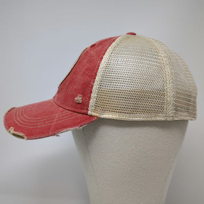 Headmost Trucker Hat Red One Size Distressed Texas Snapback Frayed Mesh Back