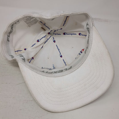 Champion Baseball Cap White XL Fitted Flexfit Embroidered Script Logo Hat
