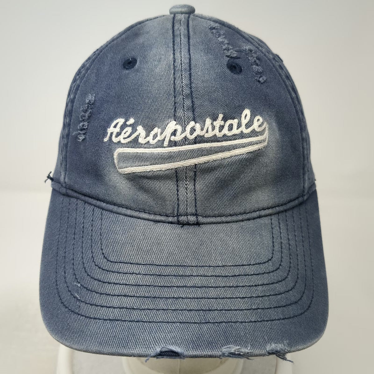 Aeropostale Baseball Cap Blue M Fitted Distressed Embroidered Logo Hat