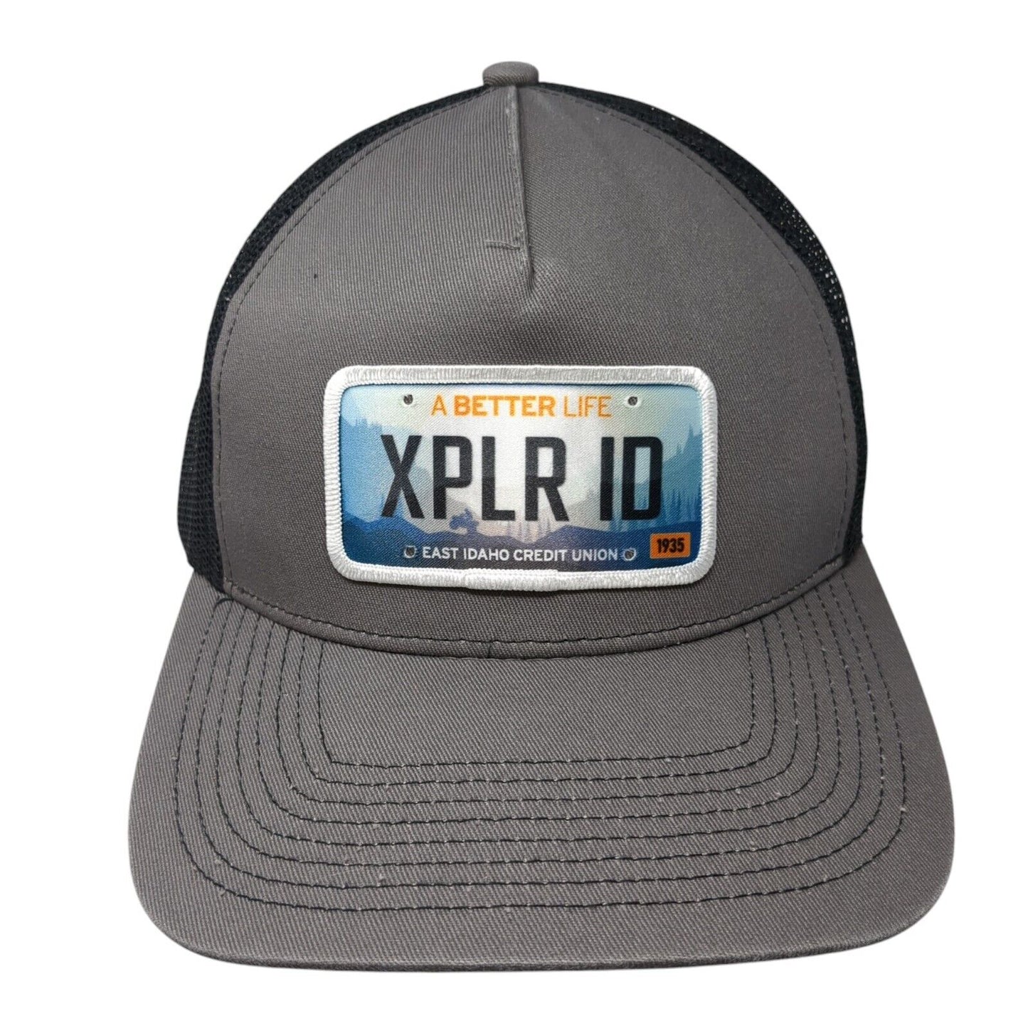 A Better Life XPLR ID East Idaho Credit Union Trucker Hat Gray OS Mesh Back OC