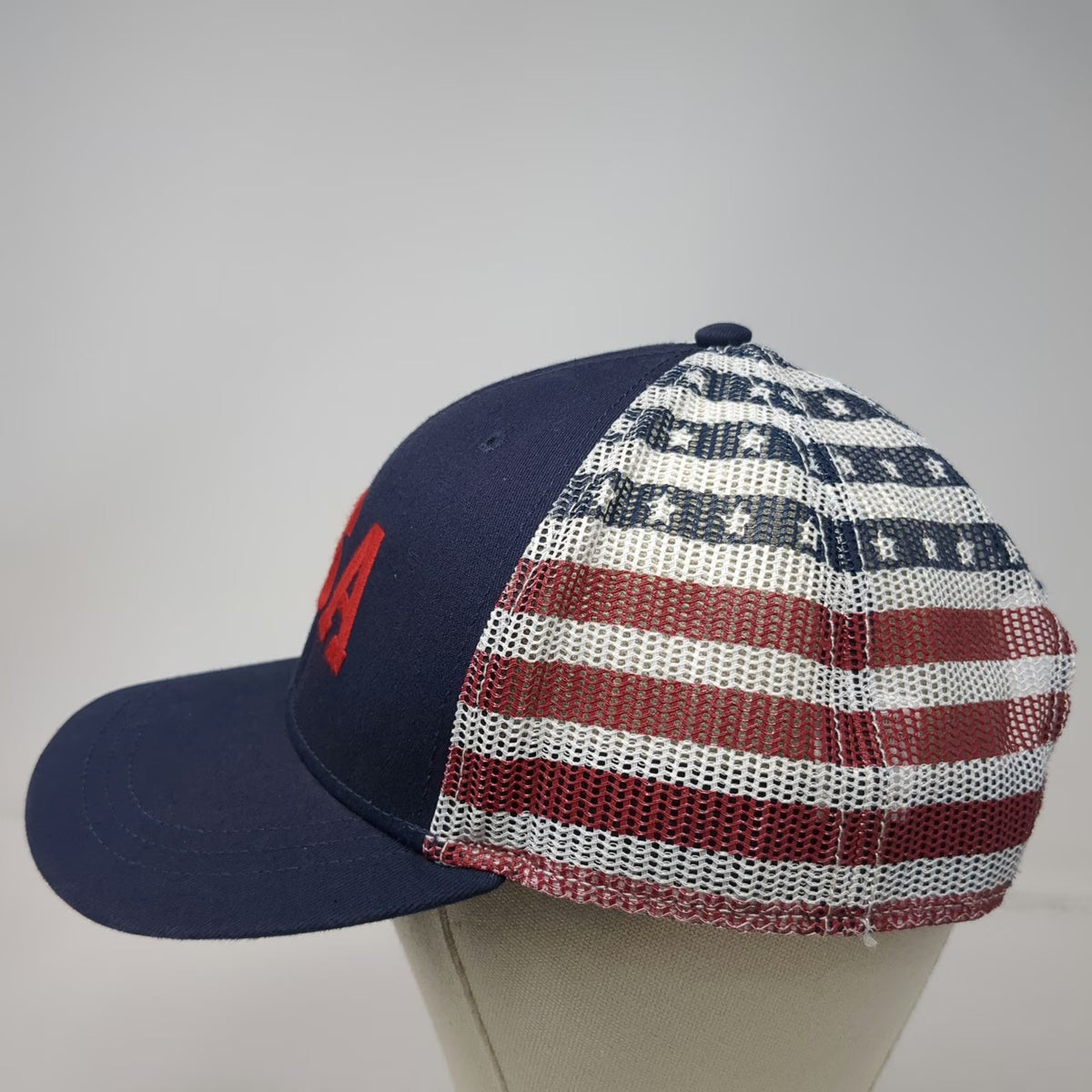 Blue USA Trucker Hat One Size Red White American Flag Mesh Snapback Patriotic