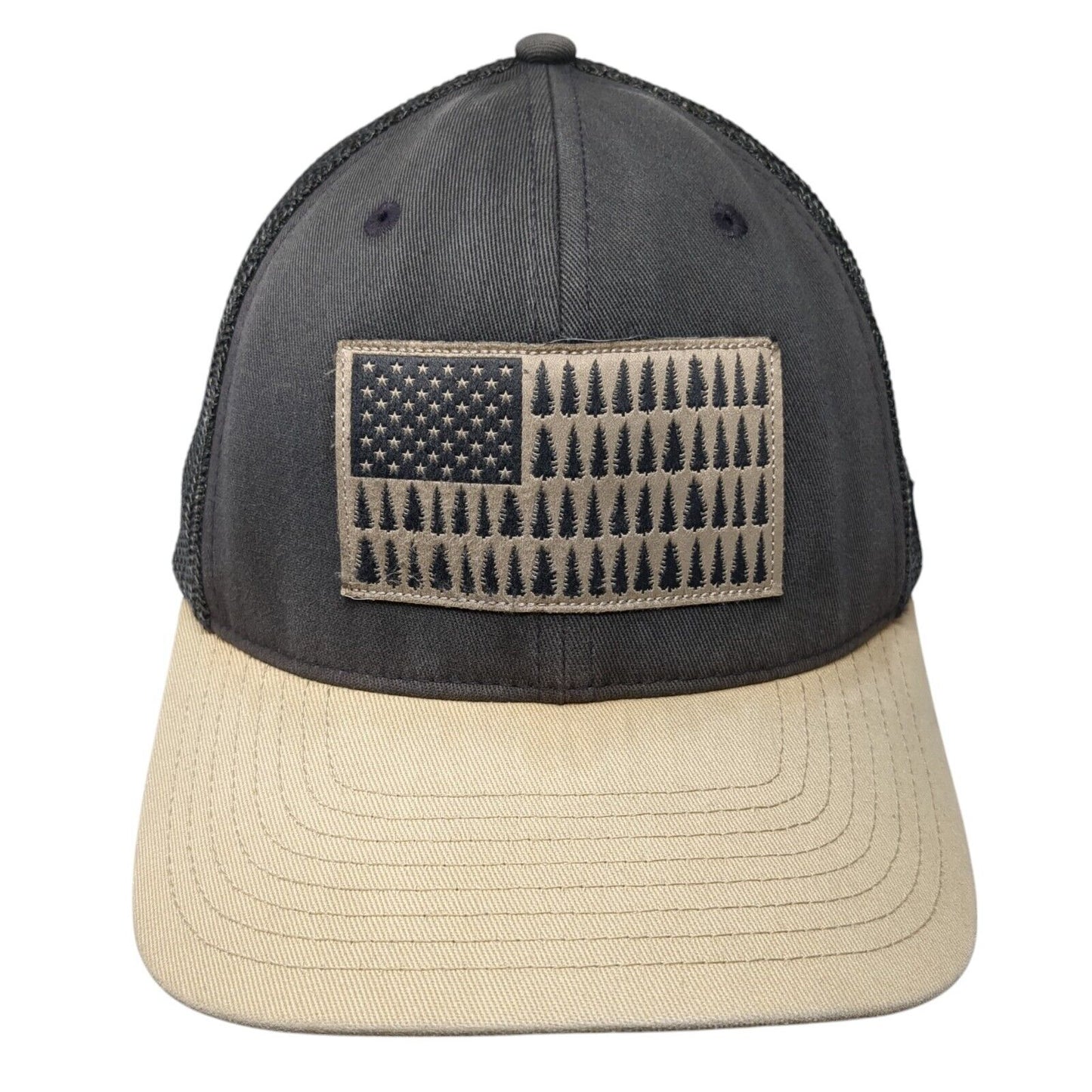 Pine Trees USA Flag Patch Fitted Trucker Hat Gray One Size Columbia