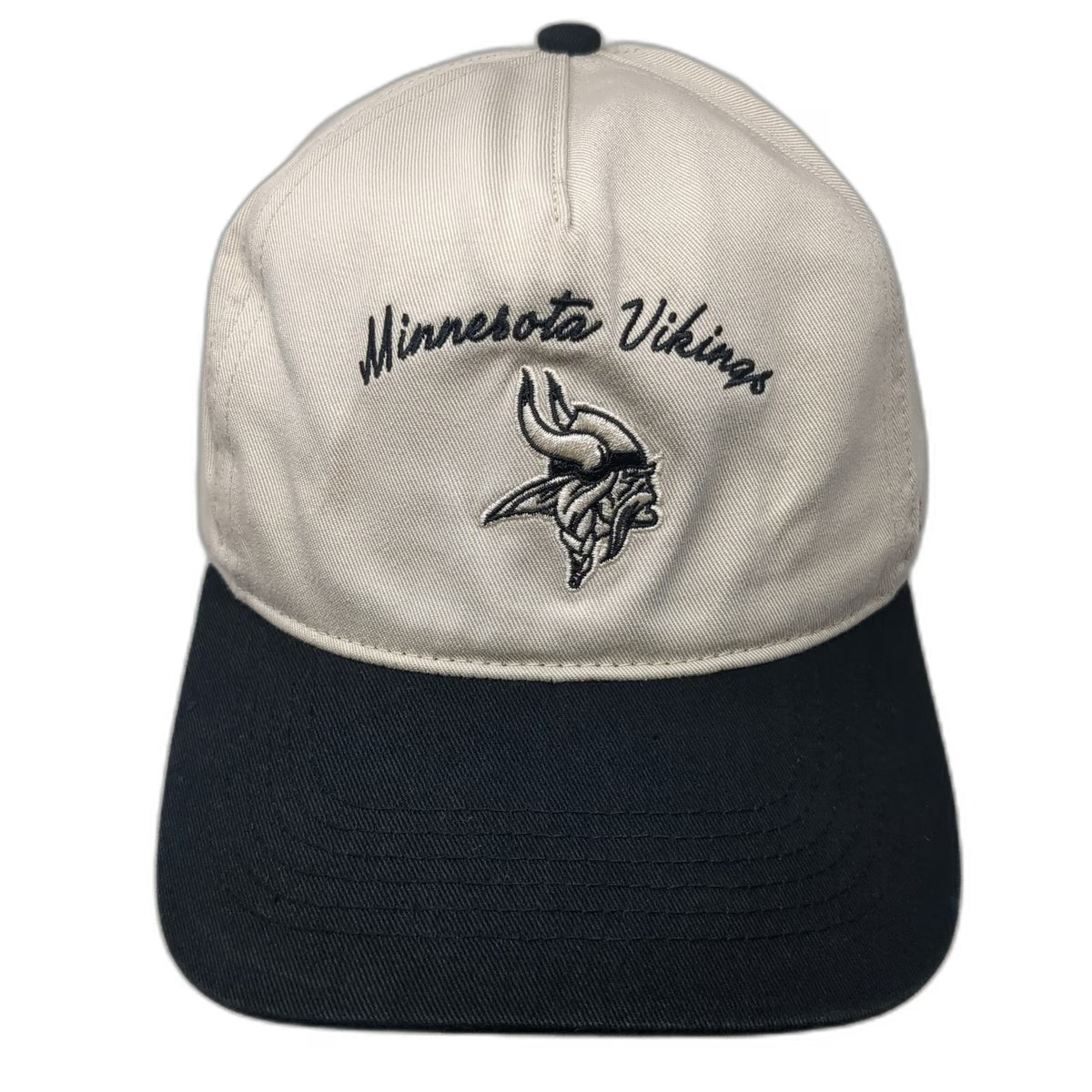 Minnesota Vikings NFL '47 5 Panel Beige Black One Size Snapback Hat Script Logo