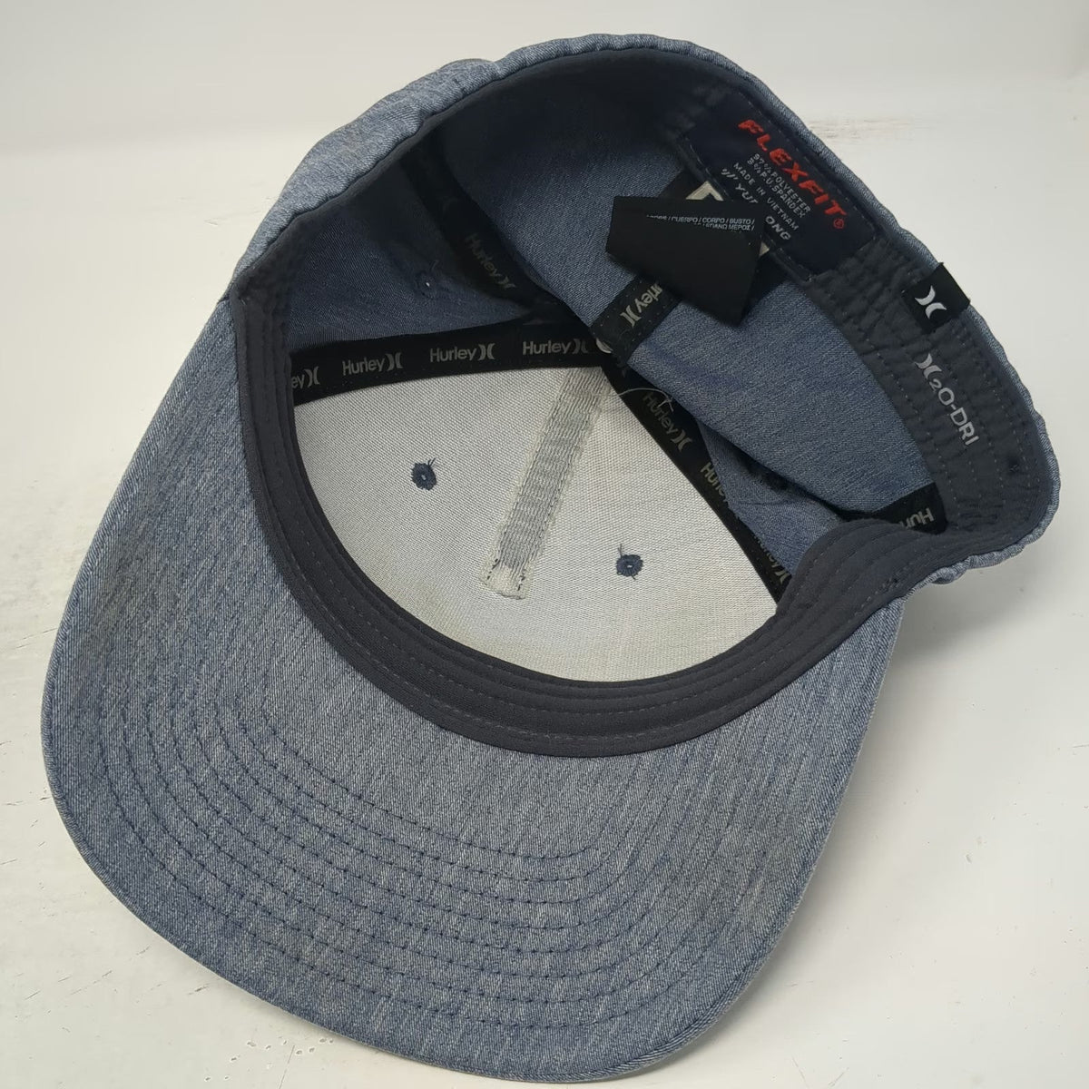 Hurley 5 Panel Blue Hat M Flexfit H2O-DRI Heathered Curved Brim Orange Logo