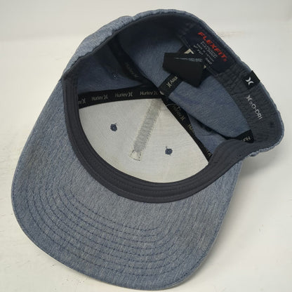 Hurley 5 Panel Blue Hat M Flexfit H2O-DRI Heathered Curved Brim Orange Logo