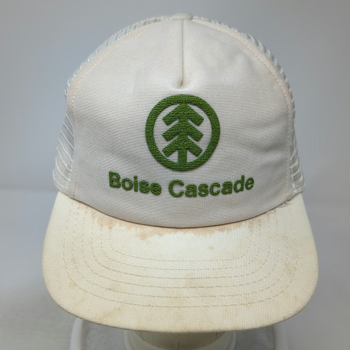ASI Trucker Hat White One Size Boise Cascade Green Tree Logo Mesh Back Snapback