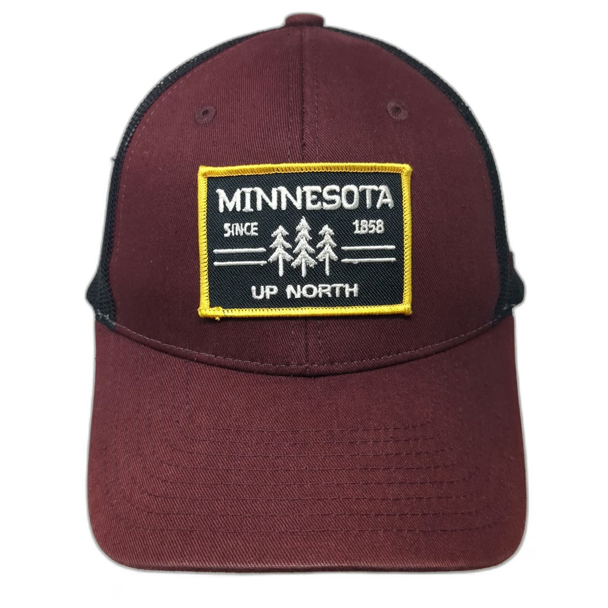 Zephyr Trucker Hat Red Black One Size Minnesota Up North Pine Trees Mesh Patch