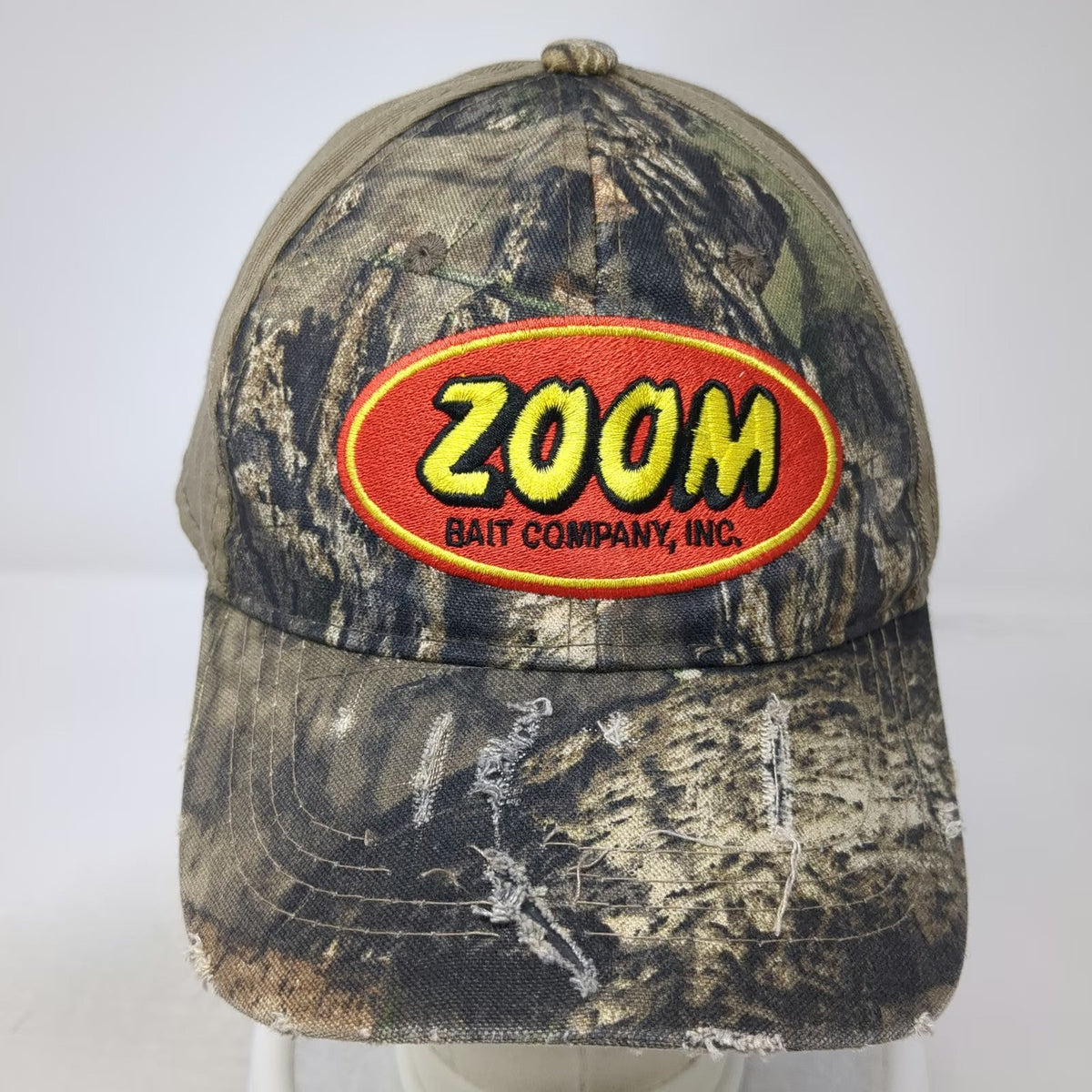 Zoom Bait Company Woodland Camo Logo Baseball Cap Brown Green One Size Hat Strap