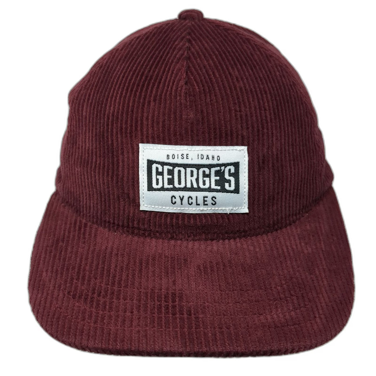 George's Cycles 5 Panel Red Hat One Size Corduroy Boise Idaho Slideback