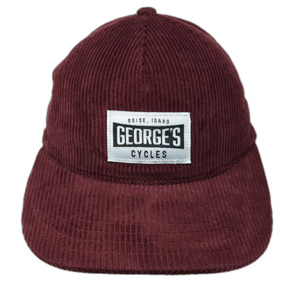 George's Cycles 5 Panel Red Hat One Size Corduroy Boise Idaho Slideback