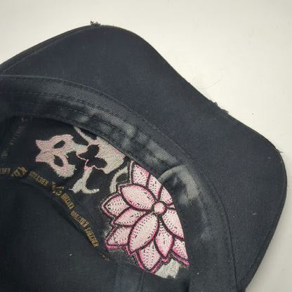KBETHOS Black Army Cap OSFM Floral Butterfly Rhinestone Distressed Hat Slideback