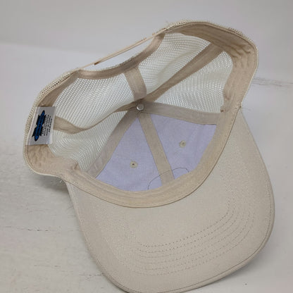 Trucker Hat Beige One Size Snapback Mesh Back Hawaii Hanalei Kauai Leather Patch