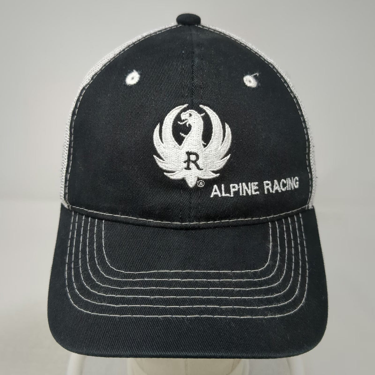 Ruger Trucker Hat Black OSFM Alpine Racing Mesh Snapback Logo Contrast Stitch