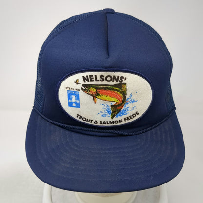 Mohr's Trucker Hat Blue One Size Snapback Nelsons Trout & Salmon Feeds Fishing