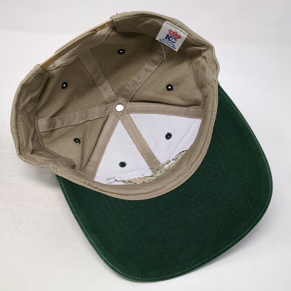 KC Snapback Beige Green One Size Enjoy Coca-Cola Logo Two Tone 6 Panel Hat