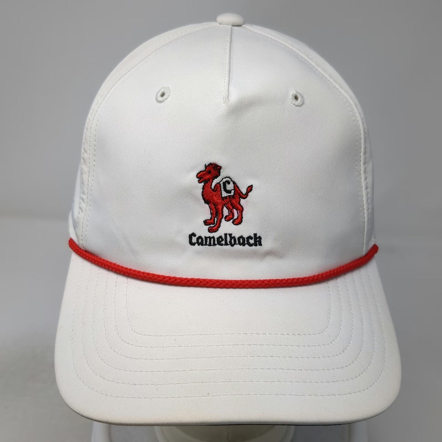 Adidas 5 Panel White Camelback Golf Club Red Rope Snapback Hat Golfing Vintage