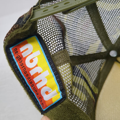 nbrhd Trucker Hat Green One Size Have a Nice Day Camo Mesh Back Flower Patch