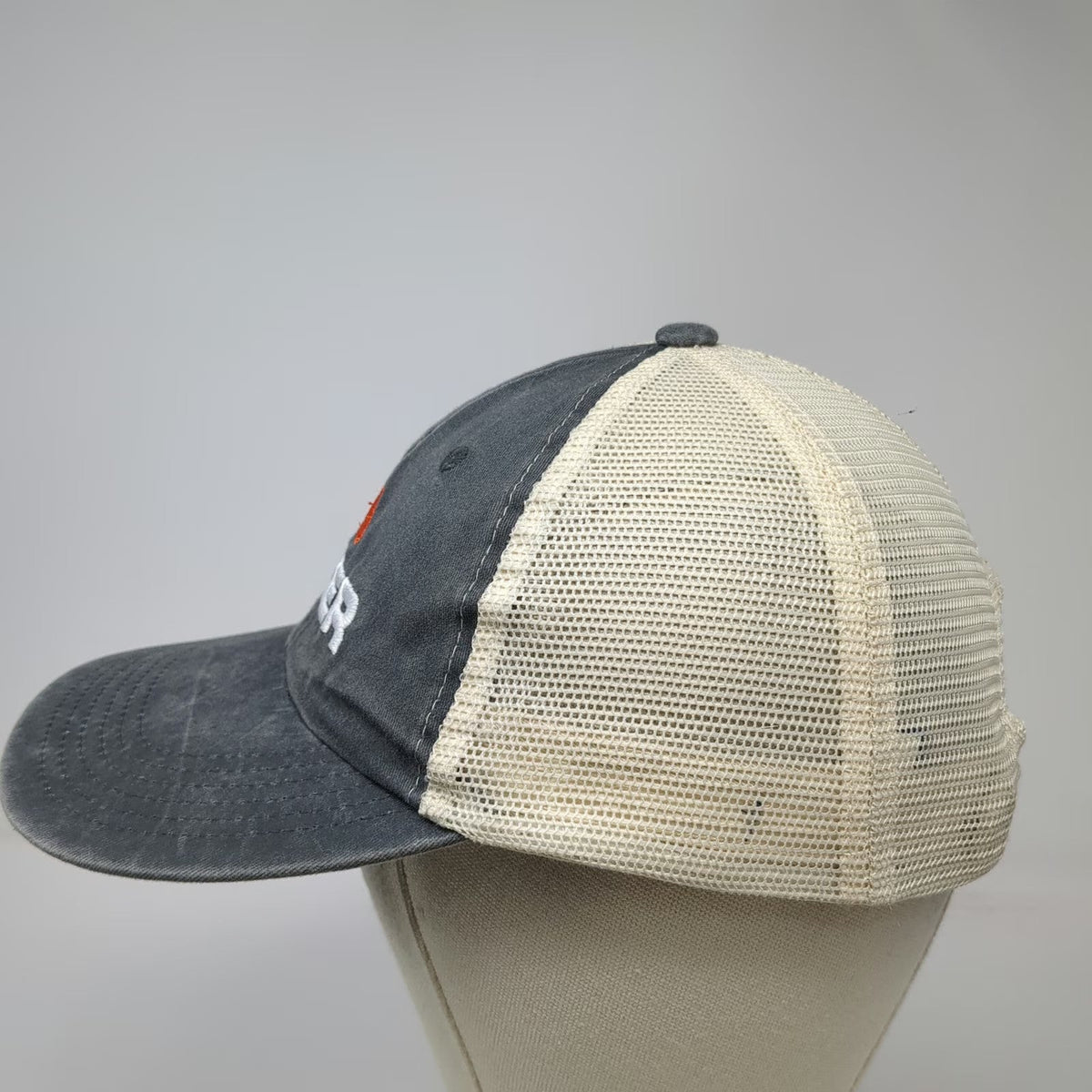 Port Authority Trucker Hat Gray OSFM Mesh Back LAZER Orange Logo Snapback Cap