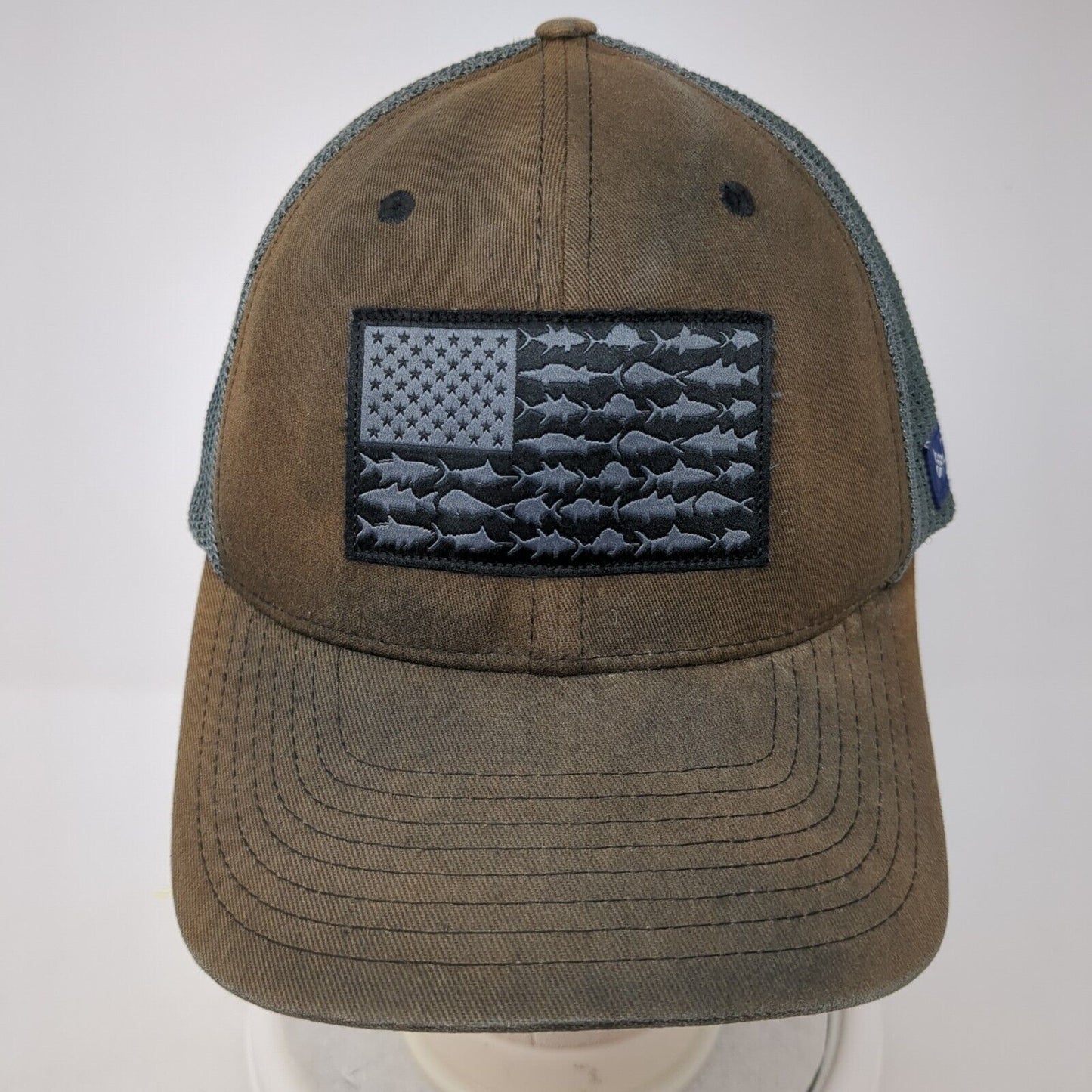 Columbia PFG Fish USA Flag Fitted Trucker Hat Multicolor S/M Patriotic Mesh Back