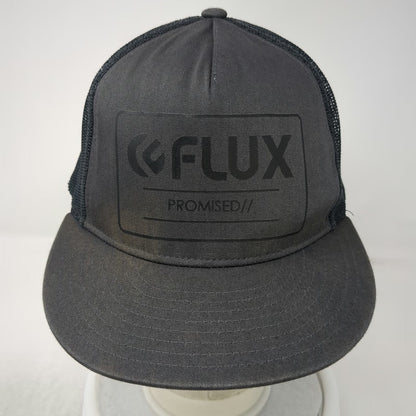 Flux Trucker Hat Gray One Size Promised Logo Flat Brim Mesh Back Snapback Hat
