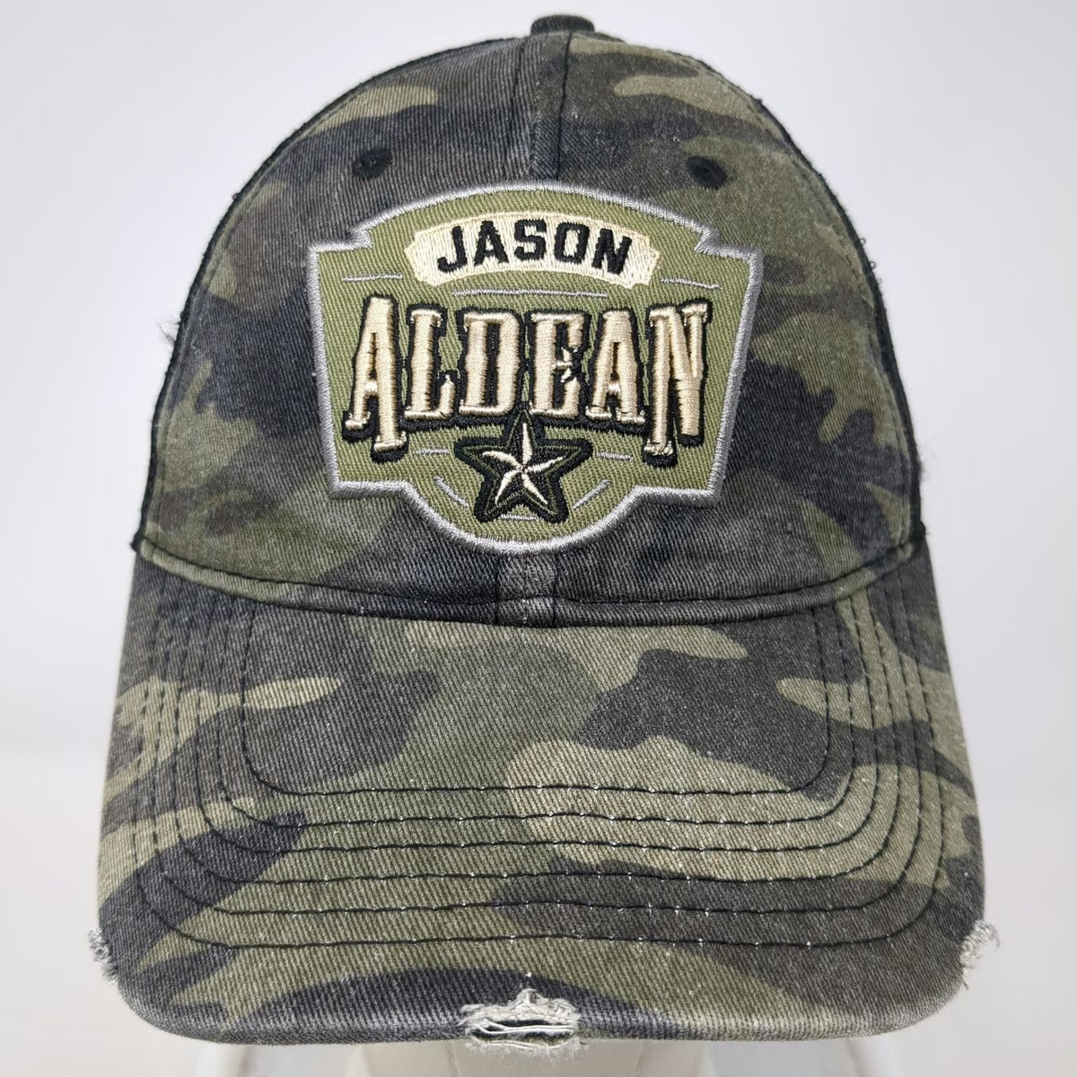 Jason Aldean Trucker Hat Green One Size Camo Burnin It Down Mesh Distressed