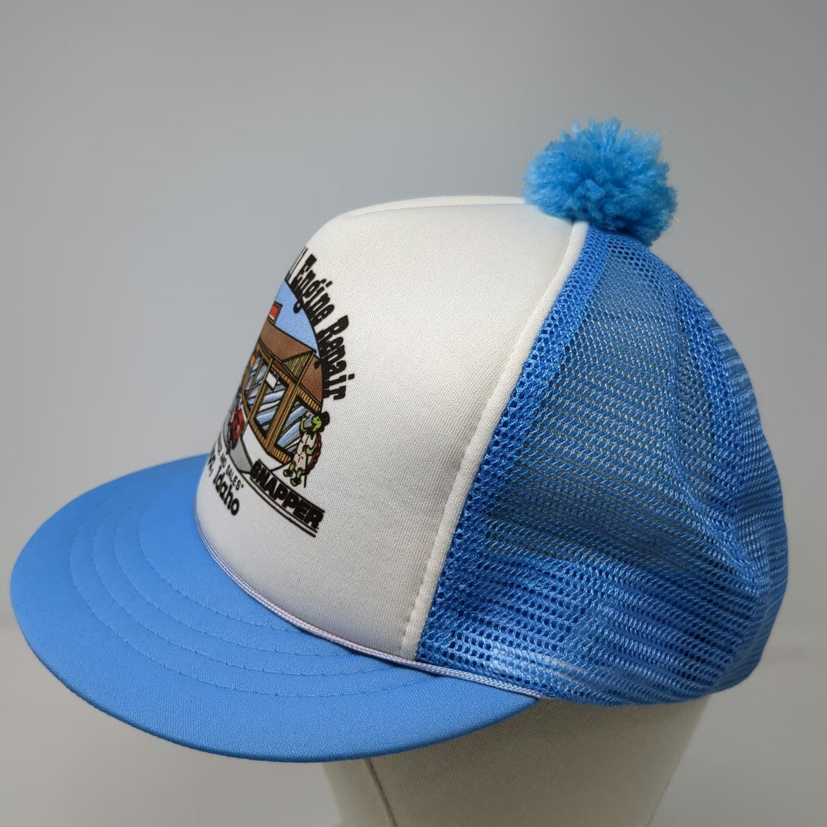 Ad Wear Trucker Hat Blue OS Pom-Pom Daniels Small Engine Repair Nampa ID Vintage