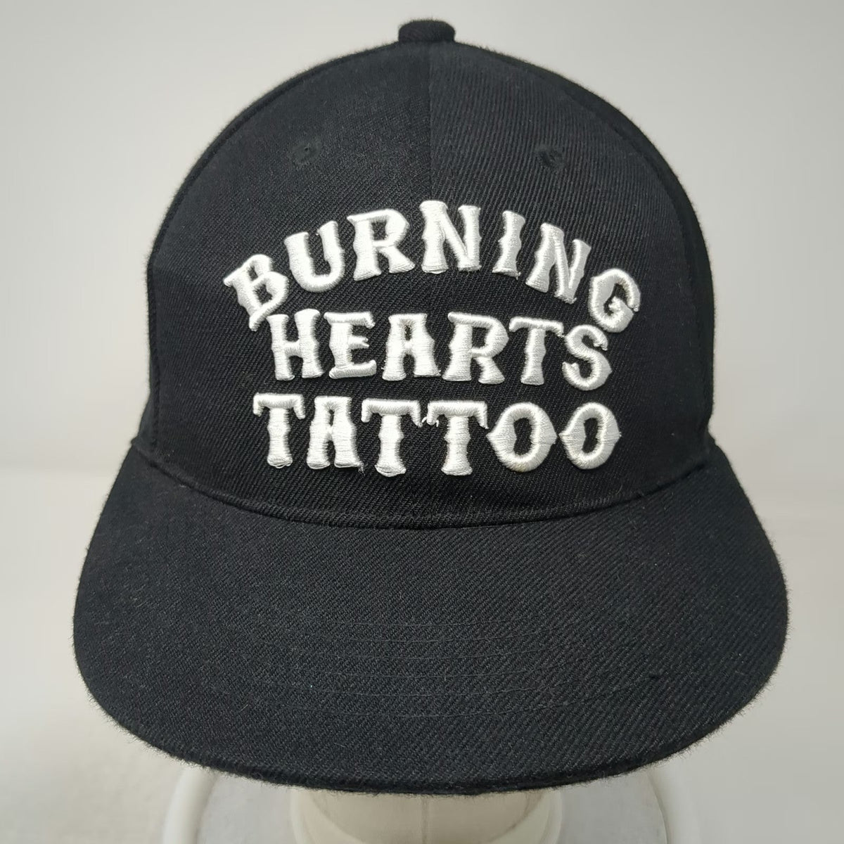 Burning Hearts Tattoo Hat Black One Size Snapback BHTC Flat Brim Graphic Cap