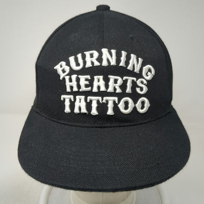 Burning Hearts Tattoo Hat Black One Size Snapback BHTC Flat Brim Graphic Cap