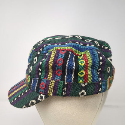 Qena Design Army Cap Green Multicolor One Size Woven Geometric Peru Patch Hat